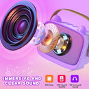 Mgaolo Upgraded Mini Karaoke Machine Toy for Kids, Portable Bluetooth Speaker with 2 Wireless Mics, Emoji & Colorful LED Lights, Home Travel & Party Play Gifts for Boys Girls (Purple) by TinyTreasures Baby Boutique