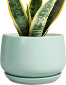 G EPGardening Ceramic Plant Pots - 7 Inch Planter for Indoor Outdoor Plants, Ceramic Planter with Drainage and Saucer, Round Modern Flower Pots, House Decor, Gift for Men Women, Green
