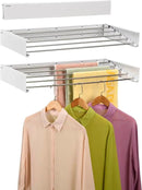 Wall Mounted Laundry Drying Rack, Retractable Clothes Drying Rack for Bathroom with Wall Template, 5 Stainless Rods Heaving 60 lb Capacity (White, 31.5") by CozyNest Decor