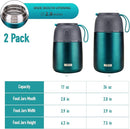 Insulated Thermo Food Jar for Hot & Cold Food for Kids Adult, 17&24 oz Soup Thermal Hot Food Containers for Lunch, Triple Layer Insulation Stainless Steel Food Jar with Spoon(2 Pack Green) by TinyTreasures Baby Boutique