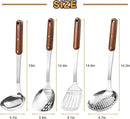 FJNATINH Stainless Steel Wok Spatula,Slotted Spatulas,Ladle,Skimmer Ladle Tool Set,Mirror Polished Cooking Utensils Kitchen Cookware, Pack of 4,Sliver by CozyNest Decor