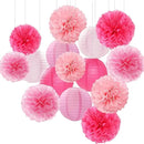 Light-Hot Pink Party-Decorations Paper-Flowers Lanterns - 15pcs Graduation Girl Birthday Decor Tissue Pom Poms Streamers, Bridal Baby Shower Wedding Bachelorette Valentine Hanging Supplies Hugfond by CozyNest Decor