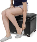 Joveco Leather Storage Ottoman, 24" Rectangle Tufted Foot Rest Stool, for Living Room Bedroom, Midnight Black by CozyNest Decor