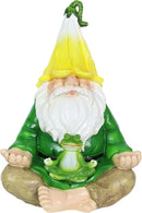 Exhart Solar Light-Up Meditating Gnome Statue w/LED Frog, Durable Resin Garden Décor, 8”x6.5”x10.5” by GreenHaven Gardens