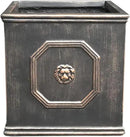 Kante Square Lion Head Concrete Planter, Classic English Style Plant Pot with Drainage Hole and Rubber Plug for Indoor Outdoor Garden Patio Home, 12.6"x12.6"x12.6" Oil Rubbed Bronze by GreenHaven Gardens