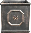 Kante Square Lion Head Concrete Planter, Classic English Style Plant Pot with Drainage Hole and Rubber Plug for Indoor Outdoor Garden Patio Home, 12.6"x12.6"x12.6" Metallic Chestnut by GreenHaven Gardens