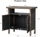 Outdoor Storage Cabinet, Woven Rattan Bar Table with 2 Doors, Slatted-Top, Wicker Console Table for Patio, Garden, Backyard, Kitchen - Black by CozyNest Decor