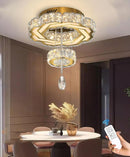 Flashing God Small Crystal Chandeliers Dia 12" Gold Chandelier Flush Mount Ceiling Light for Bedroom Living Room Dining Room Hallway Dimmable 3 Rings LED Celing Lighting Fixtures by CozyNest Decor