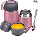 Insulated Thermo Food Jar for Hot & Cold Food for Kids Adult, 17&24 oz Soup Thermal Hot Food Containers for Lunch, Triple Layer Insulation Stainless Steel Food Jar with Spoon (2 Pack Pink) by TinyTreasures Baby Boutique