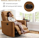 Swivel Rocker Recliner, Glider Rocking Chair, Nursing Chairs Swivel Glider Recliners with Soft Backrest, Leathaire Manual Reclining Sofa for Living Room Bedroom Apartment, Brown by TinyTreasures Baby Boutique