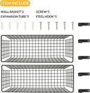 2 Sets Extra Large Hanging Wall Basket, Black Metal Wire Baskets with Steel Hooks for Organizing, WallmountedFruit Vegetable Toy Snack Storage, Home Kitchen Bathroom Laundry Pantry Organizer by GreenHaven Gardens