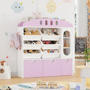 FOTOSOK Toy Organizers and Storage with Door, Playroom Organization, Bookshelf and Bookcase with 3 Drawers and 6 Mobile Bins, Toy Storage Organizer for Living Room by CozyNest Decor