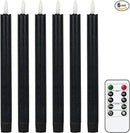 GenSwin Flameless Black Taper Candles Flickering with 10-Key Remote, Battery Operated Led Warm 3D Wick Light Window Candles Real Wax Pack of 6, Christmas Home Wedding Decor(0.78 X 9.64 Inch) by CozyNest Decor