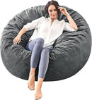 Bean Bag Chairs for Adults - Memory Foam Furniture BeanBag Chair - Kids/Teens Sofa with Soft Micro Fiber Cover - Round Fluffy Couch for Living Room Bedroom College Dorm - 4.5 ft, Gray Stripe by CozyNest Decor