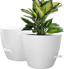 WOUSIWER 10 inch Self Watering Planters, 2 Pack Large Plastic Plant Pots with Deep Reservior and High Drainage Holes for Indoor Outdoor Plants and Flowers, White by GreenHaven Gardens