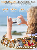 Digital Camera,FHD 1080P Kids Camera 44MP Point and Shoot Digital Cameras with 32GB Card,16X Zoom,Anti-Shake,Date Stamp,Compact Small Cameras Photography for Kids Student Teen Girl Boy(White) by TinyTreasures Baby Boutique