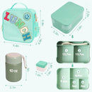 Girl Lunch Bag with 6 Compartment Bento Box with 10oz Thermo- Preppy Green Nylon Insulated Lunch Box Adjustable Strap, Birthday Gift For Girl Kids Teens Travel Picnic School by TinyTreasures Baby Boutique