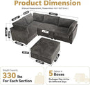 Modular Sectional Sofa with Chaise U Shaped Sectional Couch for Living Room, 5-Seater Comfy Cloud Couches with One Movable Ottoman, Plush Corduroy, Gray by CozyNest Decor