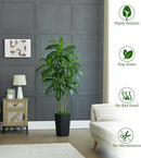 Artificial Dracaena Tree Artificial Silk Tree Faux Tree with White Tall Planter Fake Tropical Yucca Floor Plant (1, White Tall Planter, 5 FT) by CozyNest Decor