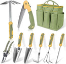 Garden Tool Set, WisaKey 9 Piece Stainless Steel Heavy Duty Gardening Tools with Handle, Durable Garden Tool Bag, Ideal Gardening Hand Tools, Gardening Gifts for Women and Men White Elephant Gifts by GreenHaven Gardens
