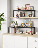 SONGMICS Spice Racks, Set of 2 Expandable Kitchen Countertop Shelves, Small Cupboard Organizers, Metal, Space-Saving Tabletop Shelves, Matte Black UKCS402B01 by CozyNest Decor