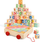 Joqutoys Wooden Building Blocks for Toddlers 1-3, Large Wood Baby Stacking Blocks Set for Kids, 30 PCS Alphabet Blocks with Toy Wagon, Educational Wooden Toys for Boys Girls Gifts 1.65" by TinyTreasures Baby Boutique