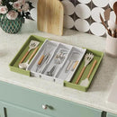 Lifewit Utensil Organizer for Kitchen Drawers, Expandable Cooking Utensil Tray, Adjustable Cutlery Silverware Flatware Holder, Plastic Spatula Tools and Gadgets Storage Divider, Large, Green&White by CozyNest Decor