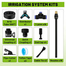 Drip Irrigation Kit - 100 FT. Hose Sprinkler System with 360° nozzles and T-connectors for Gardens, lawns, Plants, Flower beds, Trees, patios and hydroponics (Closeable nozzle-16) by GreenHaven Gardens