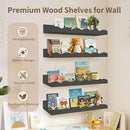 Nursery Book Shelves, 4 Pack Black Floating Shelves for Wall, Wood Scalloped Shelves for Storage Books, Wall Book Shelf for Kids Rooms, Bedroom, Toddler Room, Baby Room, Nursery Decor by TinyTreasures Baby Boutique