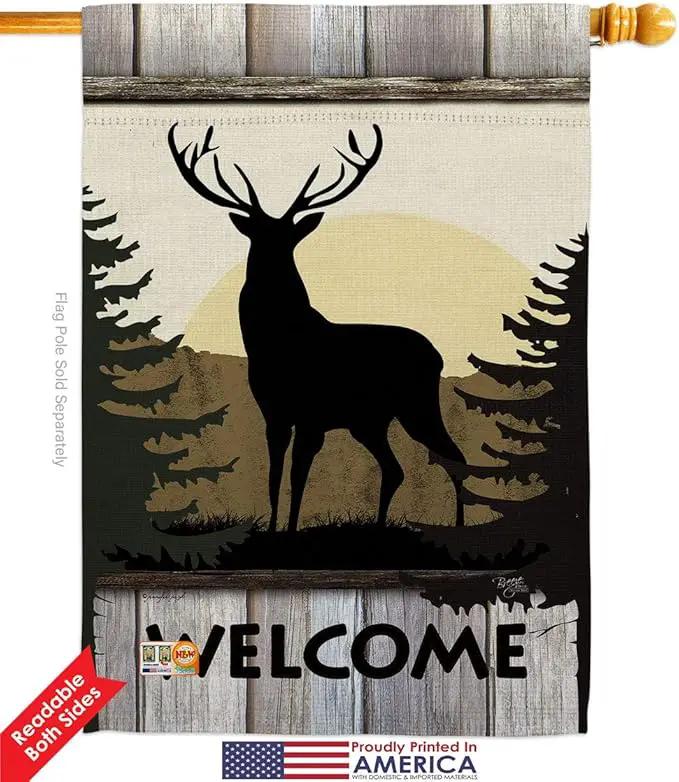 Welcome Deer House Flag Eagle Set Animals Wildlife Outdoor Bear Wolf Pet Nature Farm Animal Creature Small Decorative Gift Yard Banner Double-Sided Made In USA 28 X 40, photo 2 of 7