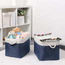 Bidtakay Fabric Storage Baskets with Handles for Organizing 16" x 11.8" x 11.8" Navy Blue Baskets [2-Pack] Shelf Baskets Large Canvas Collapsible Bins for Closet (White&Blue) by TinyTreasures Baby Boutique