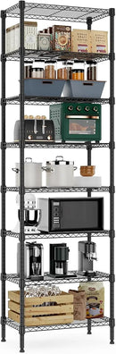 8 Tier 2000 lbs Storage Rack Metal Wire Shelving Unit, Storage Standing Shelf Organizer for Laundry Bathroom Kitchen Pantry Closet Garage Basement Utility Room, Black 13.8" D x 23.6" W x 79.5" H by CozyNest Decor
