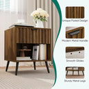 Smuxee Walnut Wooden Night Stand, Mid Century Nightstand with Fluted Drawer, Bedside Table with Open Shelf, Modern End Side Table for Bedroom by CozyNest Decor