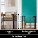 Cumbor 36" Extra Tall Baby Gate for Dogs and Kids with Wide 2-Way Door, 29.7"- 46" Width, and Auto Close Personal Safety for Babies and Pets, Fits Doorways, Stairs, and Entryways, Black by TinyTreasures Baby Boutique