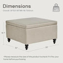 HUIMO Square Storage Ottoman, Tufted Leather Ottoman for Living Room (Khaki) by CozyNest Decor