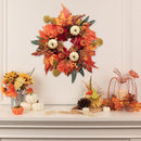 Fall Wreaths for Front Door, DECSPAS 21" Fall Wreath with Maple Leaves Pumpkin Berries, Autumn Decorations for Home, Artificial Harvest Door Wreath Outside, Window, Wall, Fireplace, Thanksgiving Decor by CozyNest Decor