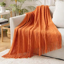 MIULEE Burnt Orange Knitted Throw Blanket for Couch Boho Textured Cozy Woven Blanket with Tassels for Sofa Chair Bed Living Room Fall Home Decor Farmhouse Acrylic Wave Pattern 50"x60" by CozyNest Decor