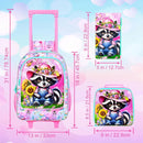 Girls Rolling Backpack, Cute Raccoon Roller Wheels Kids Bookbag - Wheeled Elementary School Bag - 3PCS Raccoon by TinyTreasures Baby Boutique