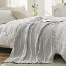 Amélie Home Chenille Knit Throw Blanket for Couch, Chevron Texture Decorative Soft Blanket for Sofa, Bed & Chair, 50"x60", Light Grey by CozyNest Decor