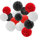 Red-Black White Party-Decorations Paper Flowers Lanterns - 15PCS Halloween Birthday Tissue Pom Poms Streamers,Wedding Baby Bridal Shower Hanging Supplies Decor Hugfond by CozyNest Decor