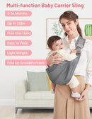 Baby Sling Carrier, Pure Cotton, Ergonomically Adjustable Baby Carrier Newborn to Toddler, Easy to Use, Portable, Ideal for 0-36 Months, Up to 33 lbs (Grey) by TinyTreasures Baby Boutique