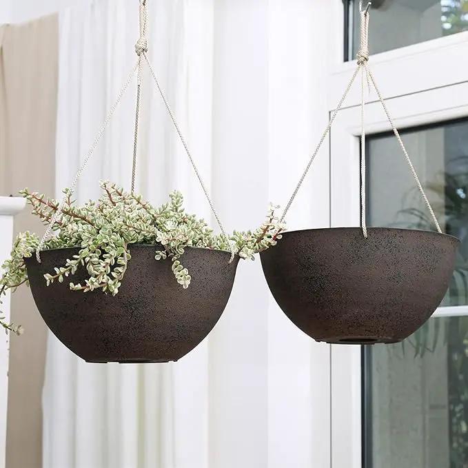 LA JOLIE MUSE Large Hanging Planters - 13 Inch Flower Pots Outdoor Indoor, Hanging Garden Planters Set of 2, New Iron Color, photo 6 of 8