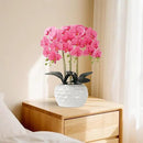 Orchid Artificial Flowers with White Vase Large Silk Faux Phalaenopsis Flowers for Dining Room Table Floral Centerpieces Indoor Decoration,Fuchsia by CozyNest Decor