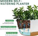 8 Inch Pots for Indoor Plants, Self Watering Planters with Drainage and Saucers, Plastic Outdoor Flower Pot, Set of 2, White by GreenHaven Gardens