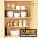 SpaceAid Cabinet Shelf Organizers 2 Pack, Kitchen Counter Rack Shelves Riser, Stackable Expandable Spice Rack, Pantry Cupboard Storage Organization (Black and Natural, Long) by CozyNest Decor