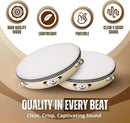 Flexzion Wooden Round Tambourine for Kids and Adults 6" Inch Single Row 8 Pair Jingles, Wood Handheld Percussion Instrument for Beginner and Professional Tambourine Player by TinyTreasures Baby Boutique
