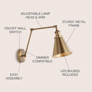 JONATHAN Y JYL7461A Rover 7" Farmhouse Industrial Adjustable Arm Metal LED Wall Sconce Rustic Bohemian 2700K LED 4W Bulb for Entryway Lobby Kitchen Bathroom Bedroom Living Room Hallway, Brass Gold by CozyNest Decor