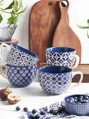 DOWAN Coffee Mugs Set of 4, 24 oz Large Coffee Mugs, Jumbo Soup Mugs With Handles, Ceramic Coffee Cups for Coffee Cereal Latte for Men Women, Housewarming Wedding Gift, Vintage Blue by CozyNest Decor