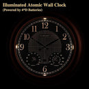 CLXEAST 24 Inch Illuminated in/Outdoor Lighted Atomic Analog Wall Clock with Thermometer & Hygrometer, Oversized Large Waterproof Wall Clocks for Living Room Decor,Bronze Finish by CozyNest Decor