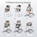 6 in 1 Convertible High Chairs for Babies and Toddlers,Portable High Chair with Dishwasher Tray and 4 Wheel,Booster Seat for Dining Table,Foldable Toddle and Baby Feeding Highchair (Gold-Grey) by TinyTreasures Baby Boutique